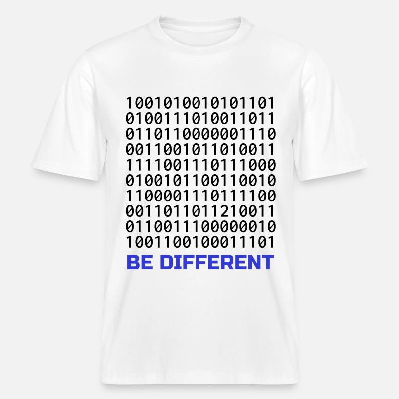 Be Different: Binary Pattern with Message - RELAXED FIT Unisex Organic T-Shirt - white