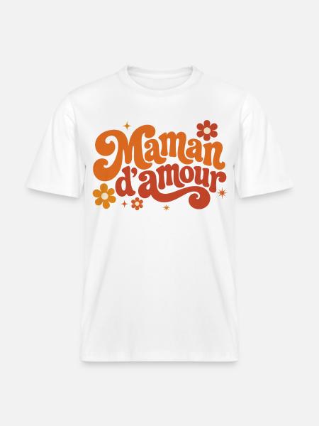 Maman d'amour groovy florale -  T-shirt unisexe RELAXED FIT en coton bio - blanc