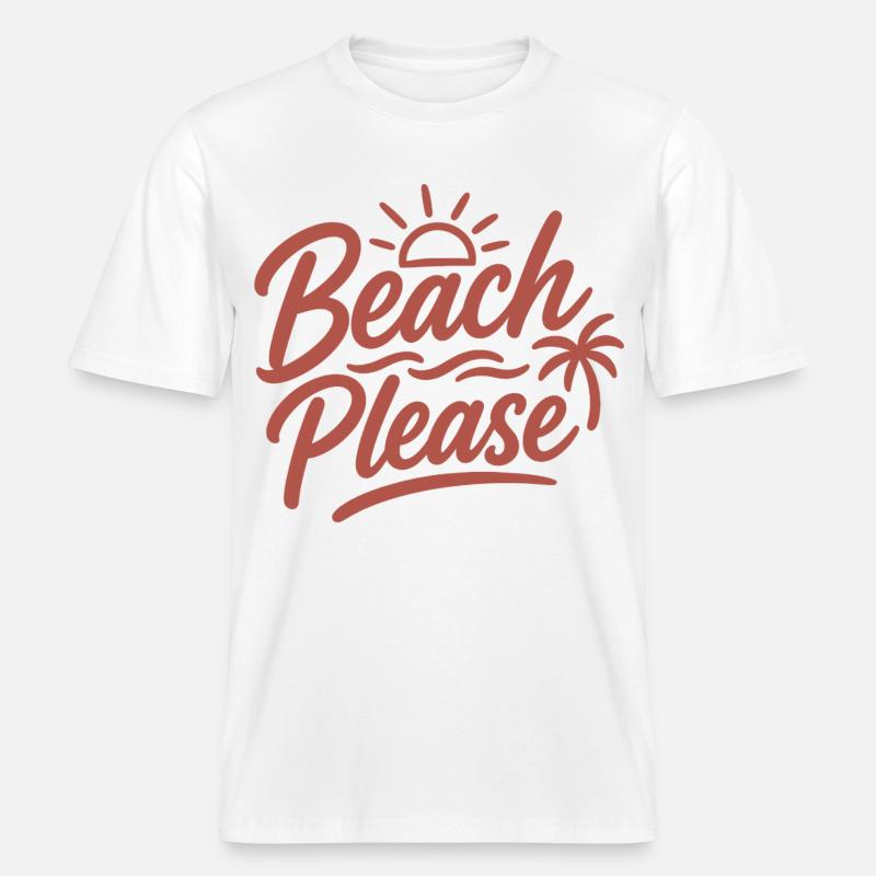 Beach Please Sunset Palm - RELAXED FIT Unisex Organic T-Shirt - white