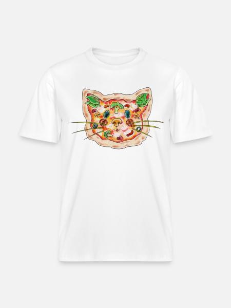 Pizza Katze - RELAXED FIT Unisex Organic T-Shirt - Weiß