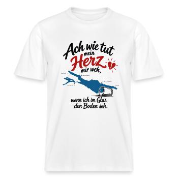 Bodensee Bier Spruch – Ach wie tut mein Herz weh -  RELAXED FIT Unisex Organic T-Shirt - Weiß - Vorne - Alina (178cm) & Michal (187cm)