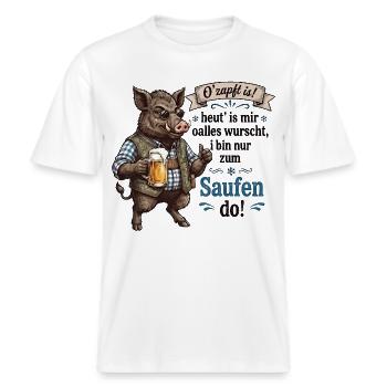 O’zapft is – Wildschwein mit Bier Männer Bierzelt -  RELAXED FIT Unisex Organic T-Shirt - Weiß - Vorne - Alina (178cm) & Michal (187cm)