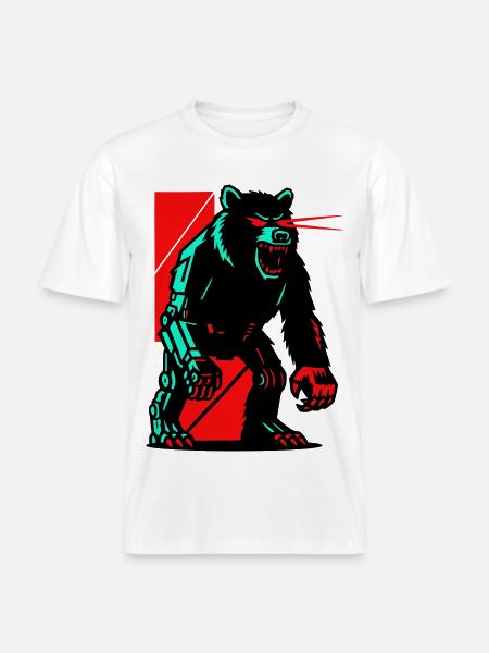 Mecha Techno Bear - RELAXED FIT Unisex Organic T-Shirt - white