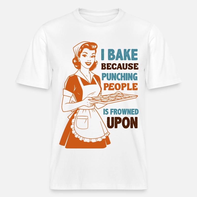 Backenwitz Retro Kitchen Saying: Baking instead of beating -  RELAXED FIT Unisex Organic T-Shirt - white