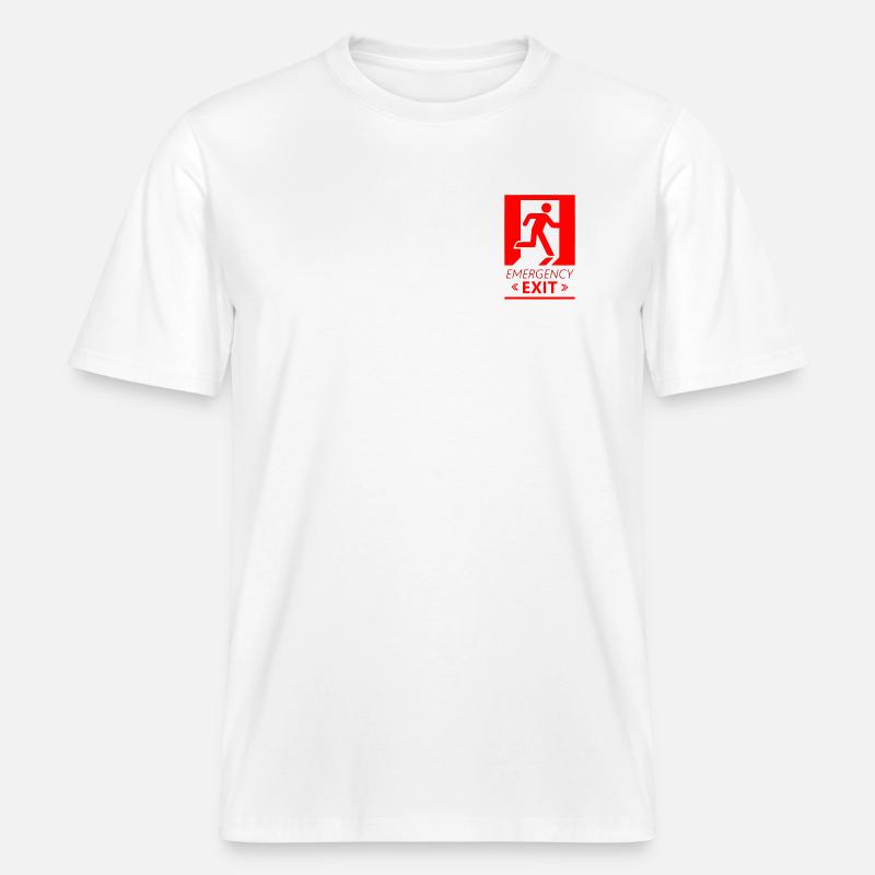 Emergency EXIT Basic Red -  RELAXED FIT Unisex Organic T-Shirt - white