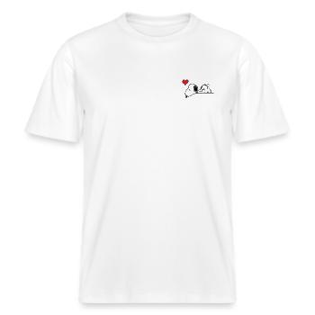 Peanuts Snoopy Herz Brustmotiv -  RELAXED FIT Unisex Organic T-Shirt - Weiß - Vorne - Alina (178cm) & Michal (187cm)