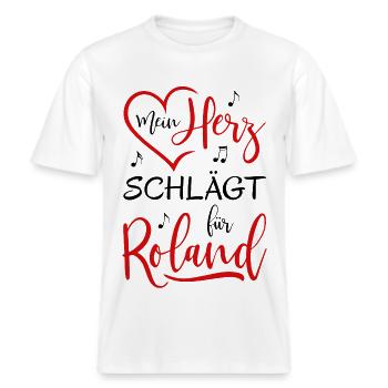 Mein Herz schlägt für Roland -  RELAXED FIT Unisex Organic T-Shirt - Weiß - Vorne - Alina (178cm) & Michal (187cm)