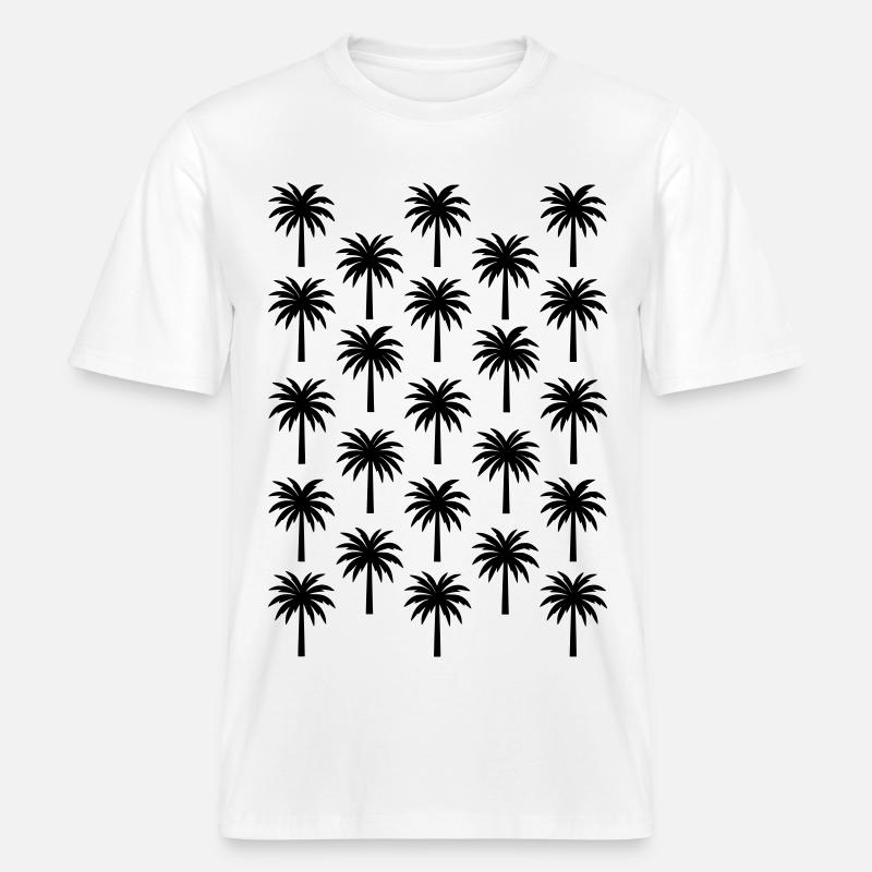 Palm Tree Pattern Black Palm Tree -  RELAXED FIT Unisex Organic T-Shirt - white
