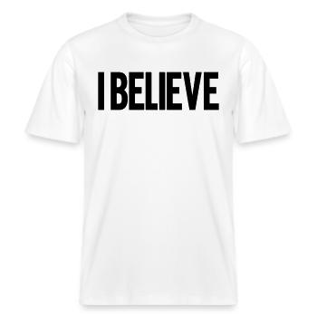 Je crois -  T-shirt unisexe RELAXED FIT en coton bio - blanc - Devant - Alina (178cm) & Michal (187cm)