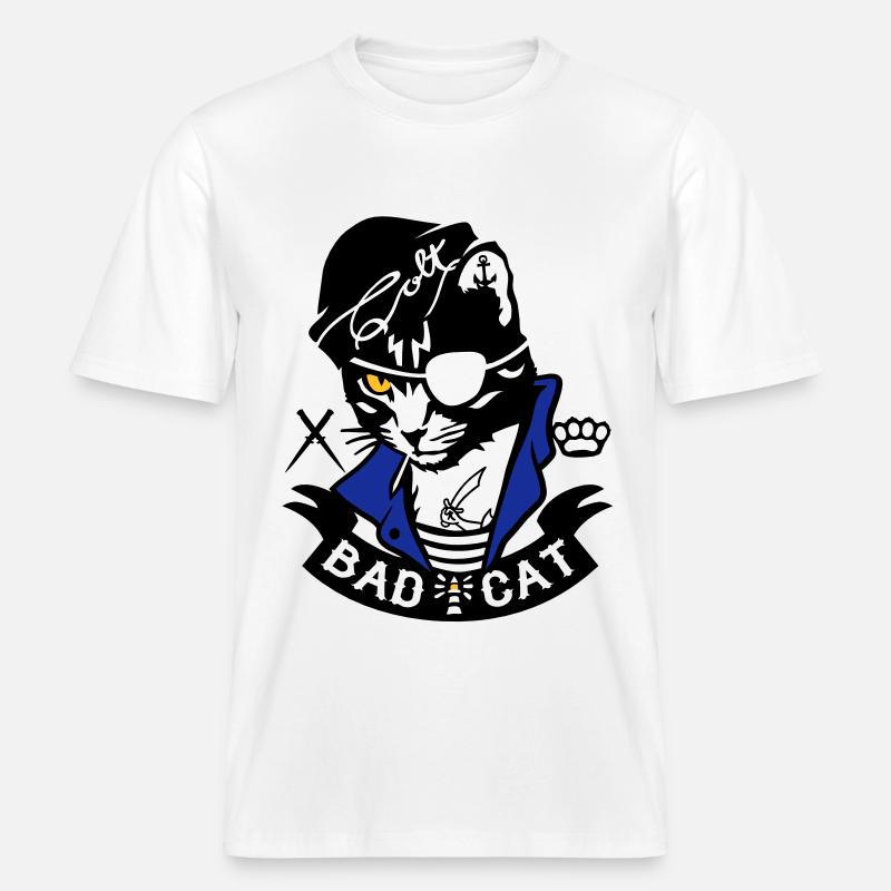 Bad Cat - SailorCat - T-shirt unisexe RELAXED FIT en coton bio - blanc
