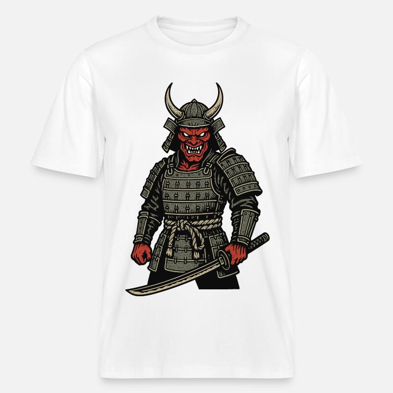 Oni Samurai - Dämonischer Krieger -  RELAXED FIT Unisex Organic T-Shirt - Weiß