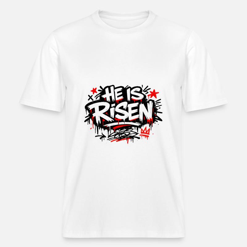 Il est Risen Graffiti Easter -  T-shirt unisexe RELAXED FIT en coton bio - blanc