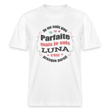 LUNA PARFAITE - PRENOM LUNA -  T-shirt unisexe RELAXED FIT en coton bio - blanc - Devant - Alina (178cm) & Michal (187cm)