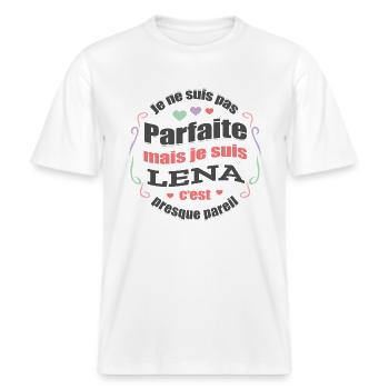 LENA PARFAITE - PRENOM LENA -  T-shirt unisexe RELAXED FIT en coton bio - blanc - Devant - Alina (178cm) & Michal (187cm)