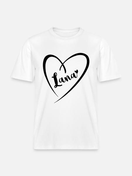 Lana surname first name in heart frame -  RELAXED FIT Unisex Organic T-Shirt - white