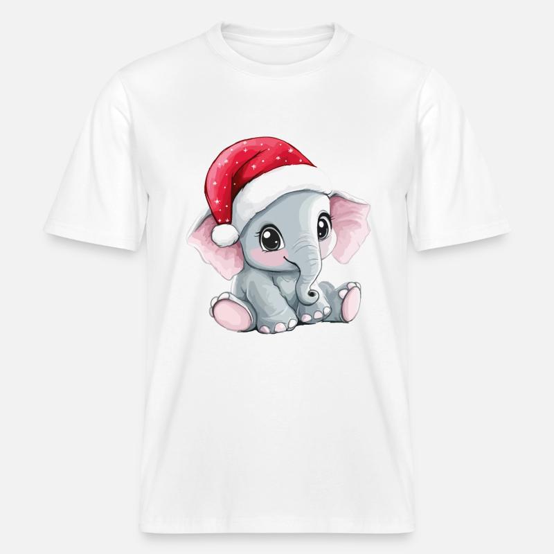 éléphant Noël mignon Noël mignon - T-shirt unisexe RELAXED FIT en coton bio - blanc