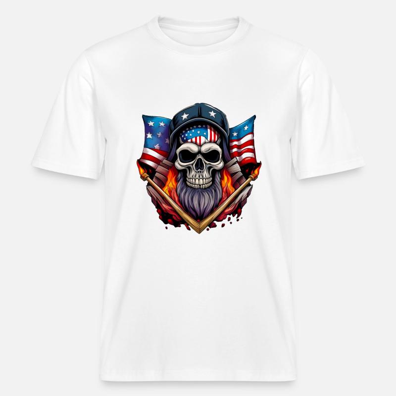 Crâne avec drapeau américain -  T-shirt unisexe RELAXED FIT en coton bio - blanc