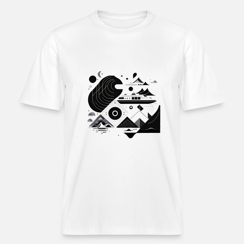 Collage Modern-Stil/ Berge, Schiff Landschaft -  RELAXED FIT Unisex Organic T-Shirt - Weiß