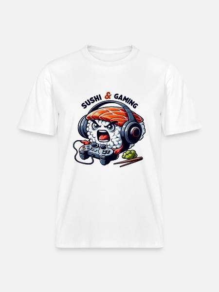 Sushi playing video games -  RELAXED FIT Unisex Organic T-Shirt - white