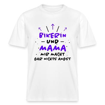 Bikerin Spruch Biker Lustiges Bikerin Geschenk -  RELAXED FIT Unisex Organic T-Shirt - Weiß - Vorne - Alina (178cm) & Michal (187cm)