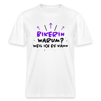 Bikerin Spruch Biker Lustiges Bikerin Geschenk -  RELAXED FIT Unisex Organic T-Shirt - Weiß - Vorne - Alina (178cm) & Michal (187cm)