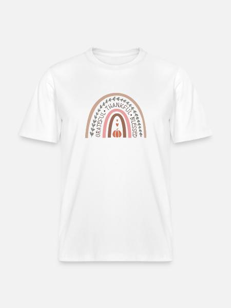 Grateful Rainbow Autumn Design - RELAXED FIT Unisex Organic T-Shirt - white