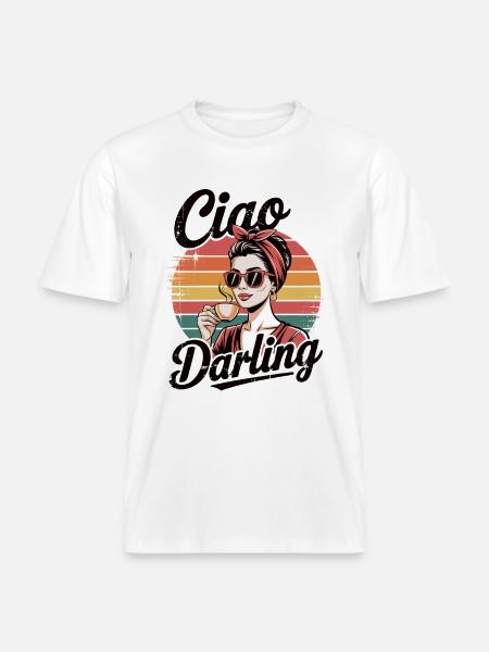 Ciao Darling – Retro Kaffeelady - RELAXED FIT Unisex Organic T-Shirt - Weiß