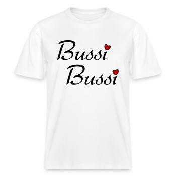 Bussi Bussi -  RELAXED FIT Unisex Organic T-Shirt - Weiß - Vorne - Alina (178cm) & Michal (187cm)