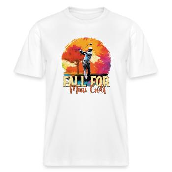 Fall in love with minigolf, -golfer -  RELAXED FIT Unisex Organic T-Shirt - white - Front - Alina (178cm) & Michal (187cm)