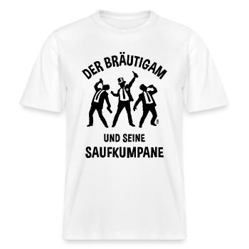 Der Bräutigam Und Seine Saufkumpane (JGA Bier / B) -  RELAXED FIT Unisex Organic T-Shirt - Weiß - Vorne - Alina (178cm) & Michal (187cm)