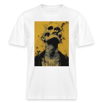 The Woman - Skull, Totenkopf, Pentagramm -  RELAXED FIT Unisex Organic T-Shirt - Weiß - Vorne - Alina (178cm) & Michal (187cm)