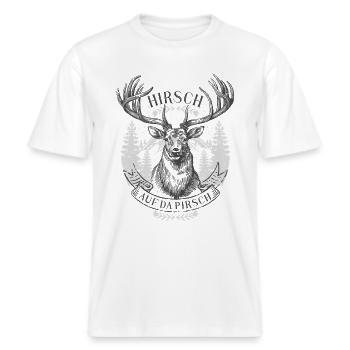 Lustiges Bierzelt Party Trachtenersatz Hirsch Solo -  RELAXED FIT Unisex Organic T-Shirt - Weiß - Vorne - Alina (178cm) & Michal (187cm)