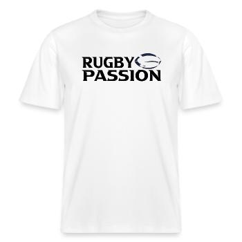 Rugby -  RELAXED FIT Unisex Organic T-Shirt - Weiß - Vorne - Alina (178cm) & Michal (187cm)