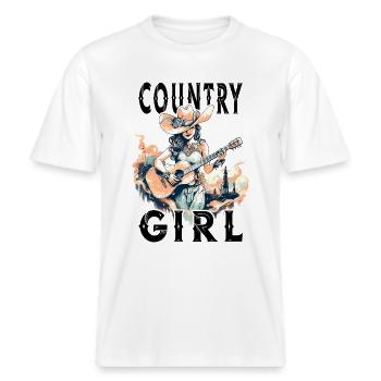 Country Music Fille Guitare Western USA Vintage -  T-shirt unisexe RELAXED FIT en coton bio - blanc - Devant - Alina (178cm) & Michal (187cm)