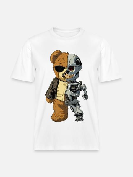 Bear Robot Cyborg -  RELAXED FIT Unisex Organic T-Shirt - white