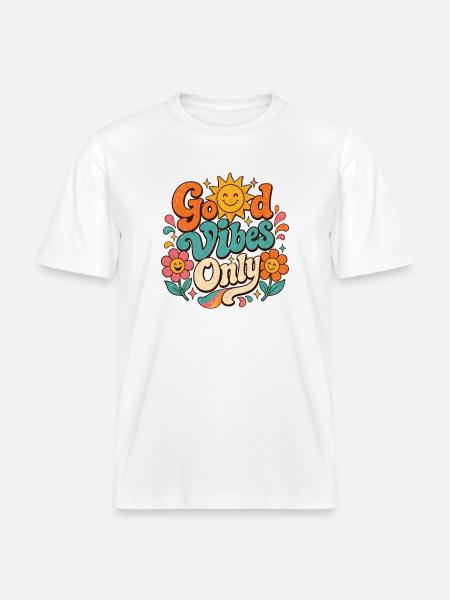 Good Vibe's Only Retro Floral - RELAXED FIT Unisex Organic T-Shirt - white