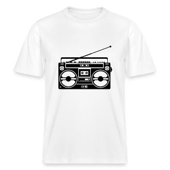 Ghettoblaster Retro -  RELAXED FIT Unisex Organic T-Shirt - Weiß - Vorne - Alina (178cm) & Michal (187cm)