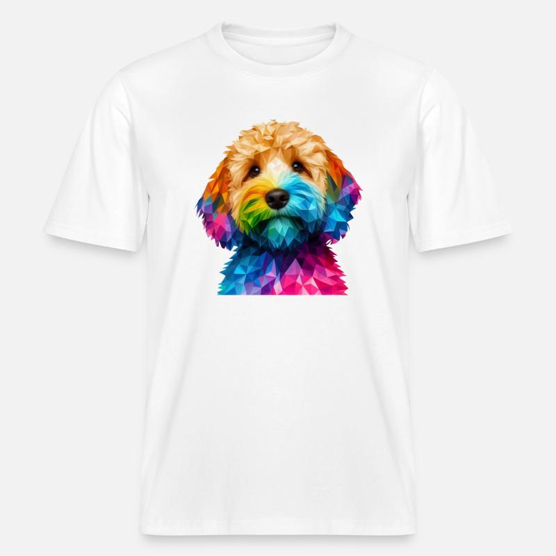 Modern geometric dog's muzzle cockapoo -  RELAXED FIT Unisex Organic T-Shirt - white