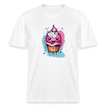 Cupcake Kawaii Super Mignon -  T-shirt unisexe RELAXED FIT en coton bio - blanc - Devant - Alina (178cm) & Michal (187cm)