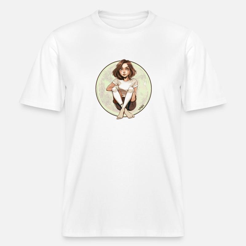 Fille d’anime assise - T-shirt unisexe RELAXED FIT en coton bio - blanc