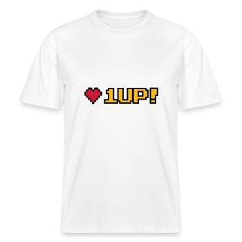 8-Bit 1UP -  RELAXED FIT Unisex Organic T-Shirt - Weiß - Vorne - Alina (178cm) & Michal (187cm)
