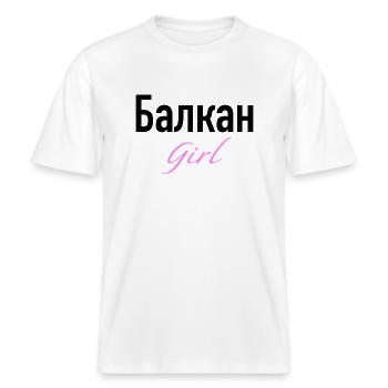 Idée cadeau chemise fille des Balkans des Balkans -  T-shirt unisexe RELAXED FIT en coton bio - blanc - Devant - Alina (178cm) & Michal (187cm)
