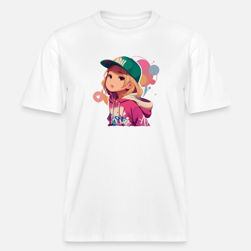 Blondes Mädchen im Kapuzenpullover -  RELAXED FIT Unisex Organic T-Shirt - Weiß