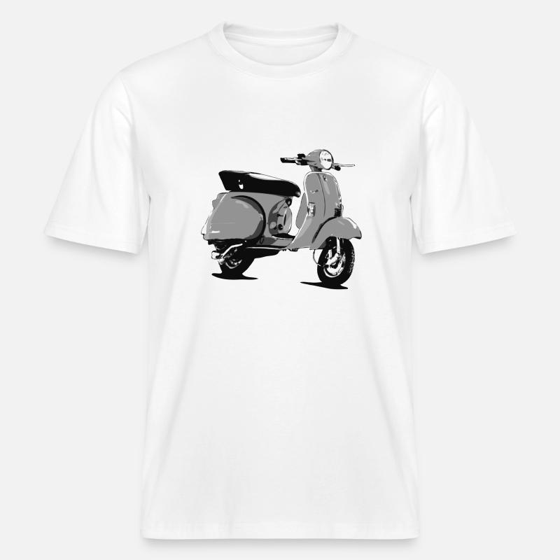Oldtimer Roller Comic-Style (sw) -  RELAXED FIT Unisex Organic T-Shirt - Weiß