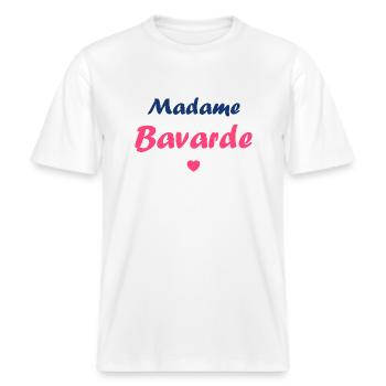 Madame bavarde -  T-shirt unisexe RELAXED FIT en coton bio - blanc - Devant - Alina (178cm) & Michal (187cm)