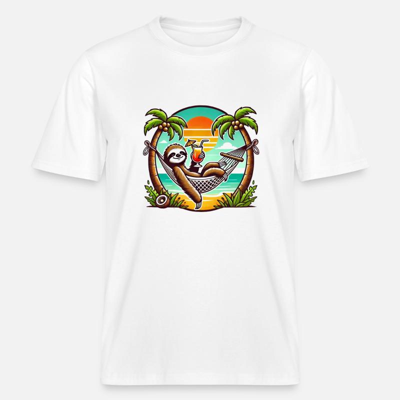 Paresseux dans le hamac - T-shirt unisexe RELAXED FIT en coton bio - blanc