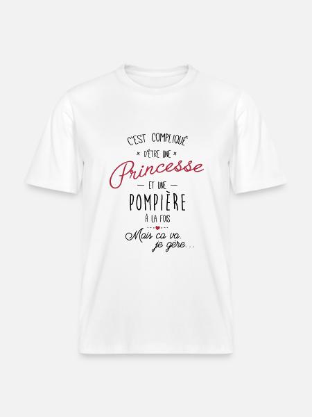 Princesse et pompière - pompier -  T-shirt unisexe RELAXED FIT en coton bio - blanc