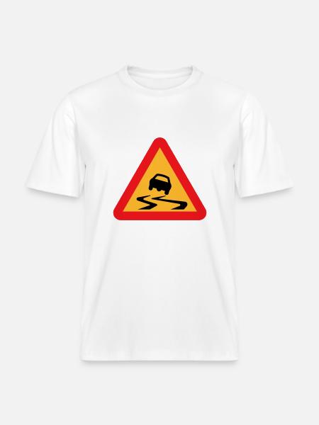 Slippery Road Car Warning -  RELAXED FIT Unisex Organic T-Shirt - white