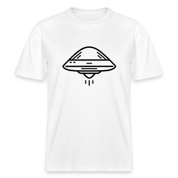 soucoupe volante -  T-shirt unisexe RELAXED FIT en coton bio - blanc - Devant - Alina (178cm) & Michal (187cm)