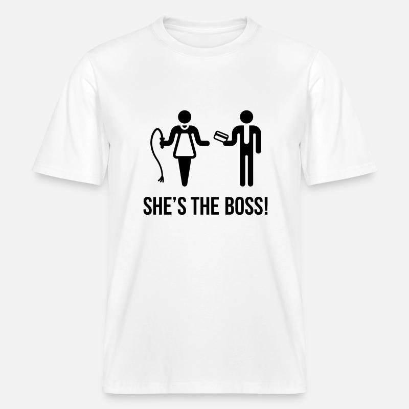 She's The Boss! (Ehefrau & Ehemann) -  RELAXED FIT Unisex Organic T-Shirt - Weiß